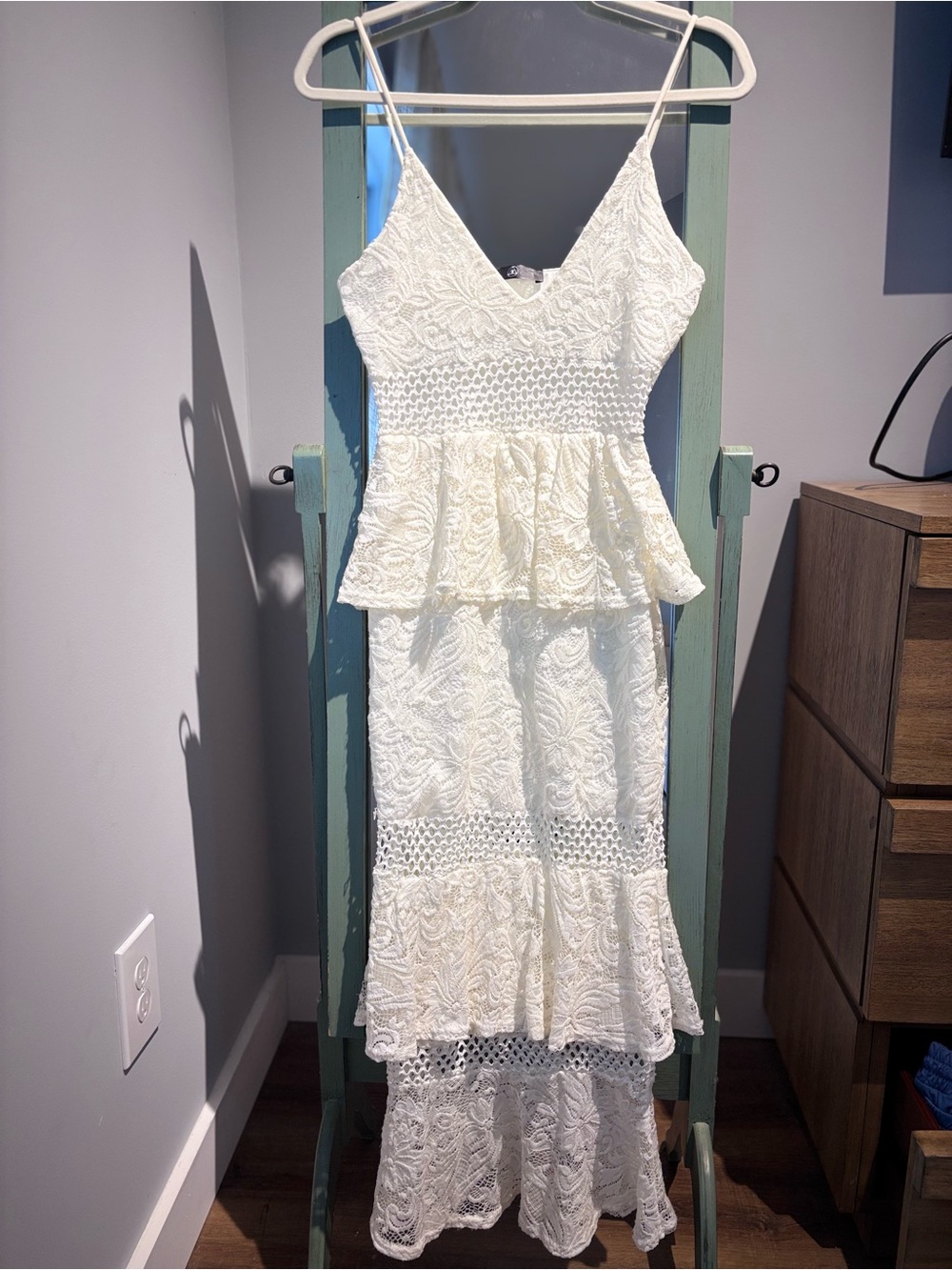 Missguided White Lace Maxi Dress with Peplum